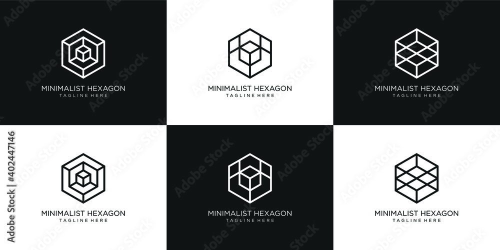 Hexagon vector logo with linear style