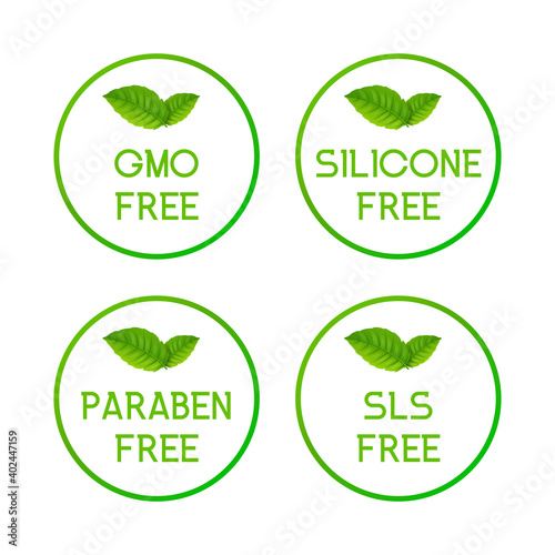 Sulfate free, paraben free vector icon. GMO sls free preservative chemical organic circle label