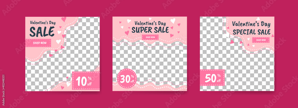 Social media post templates for digital marketing and sales promotion on Valentine's Day. fashion advertising. Offer social media banners. vector photo frame mockup illustration