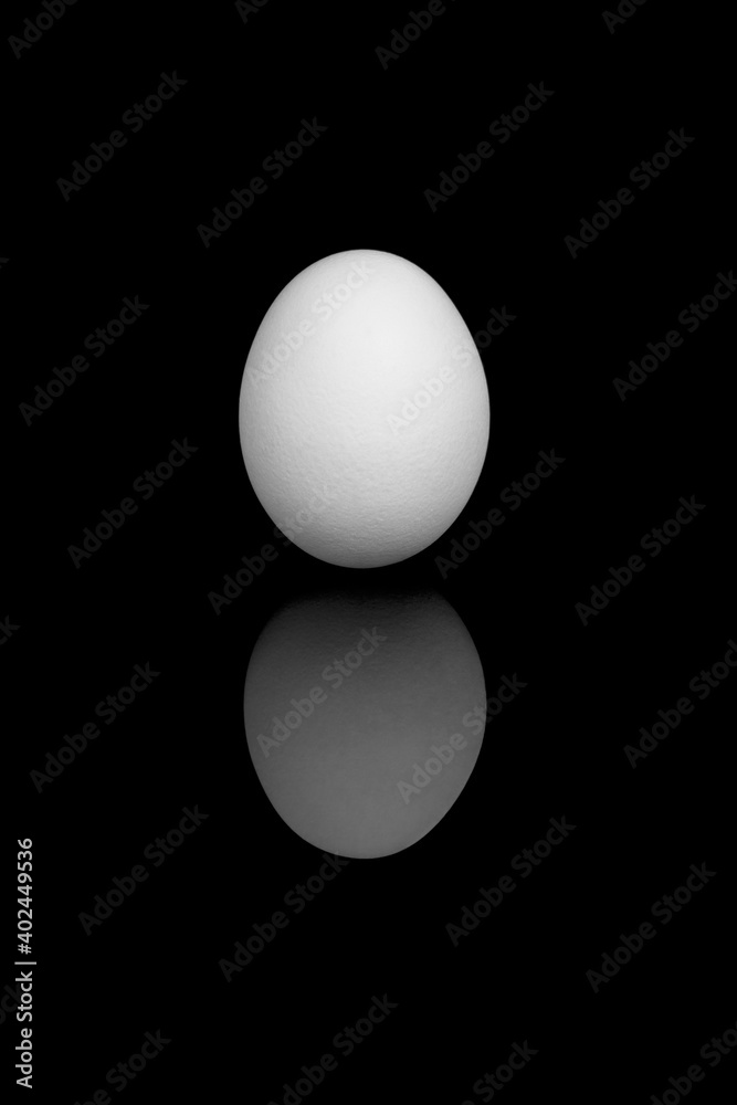 Organic simple egg in black and white with reflection. Organic simple egg in black and white with reflection.