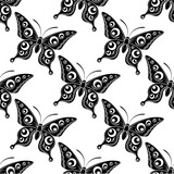 Seamless wallpaper with black silhouette of a butterfly. Vector illustration.