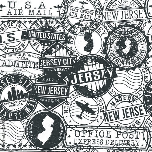 New Jersey City Stamps Background. City Stamp Vector Art. Postal Passport Travel. Design Set Pattern.