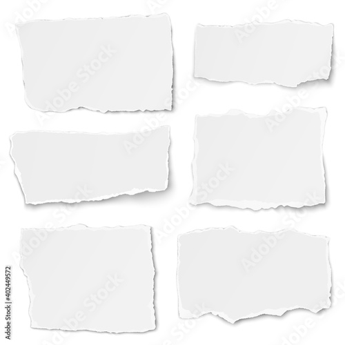 Set of paper different shapes tears lying on white background