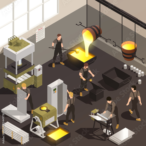 Metalworking People Isometric Composition