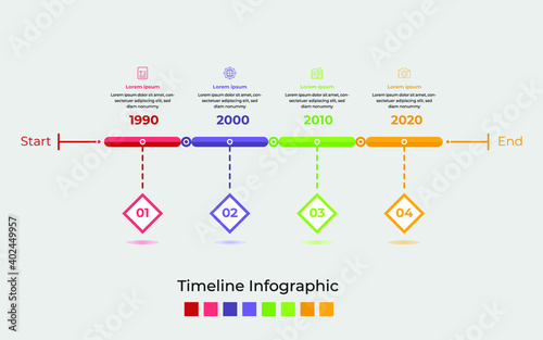 Timeline infographic with diagrams and text with four steps  Vector