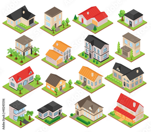 Isometric Private House Set © Macrovector