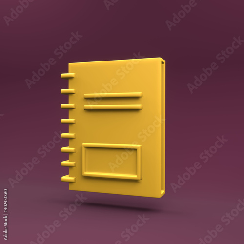 3d rendering notebook icon. 3d notebook icon. Isolated 3d exercise book icon