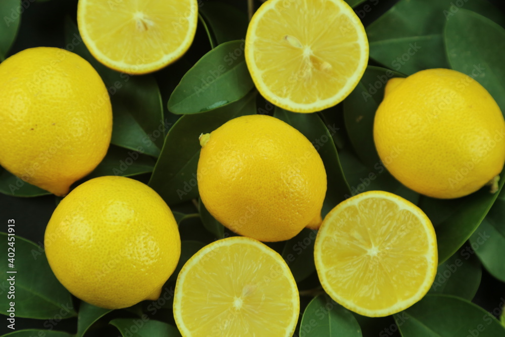 Group of lemons with leaves, isolated on background Group of lemons with leaves, isolated on background
