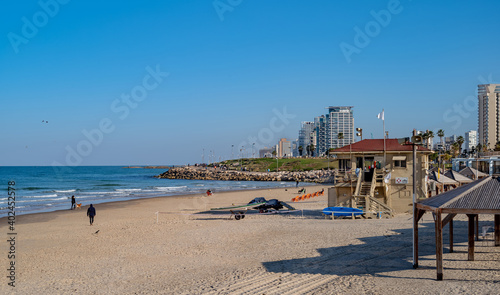  Sand beach and promenade old Jaffa - Tel Aviv, Israel. 
