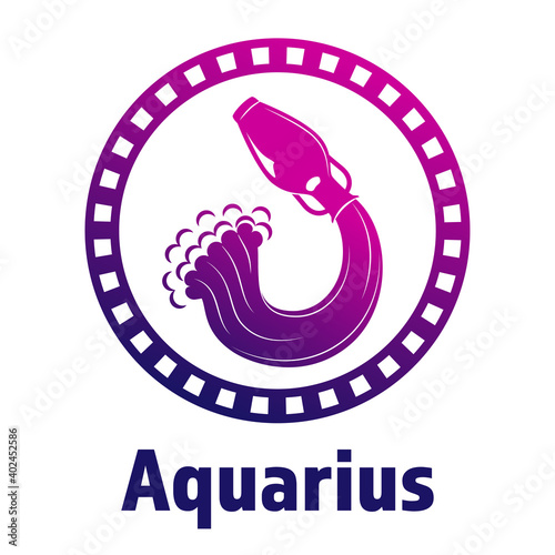 A jug with water pouring out of it. Astrology zodiac sign Aquarius. Vector flat design web icon illustration.