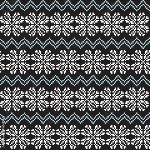 Black and White Christmas Snowflakes Fair Isle Seamless Pattern Background