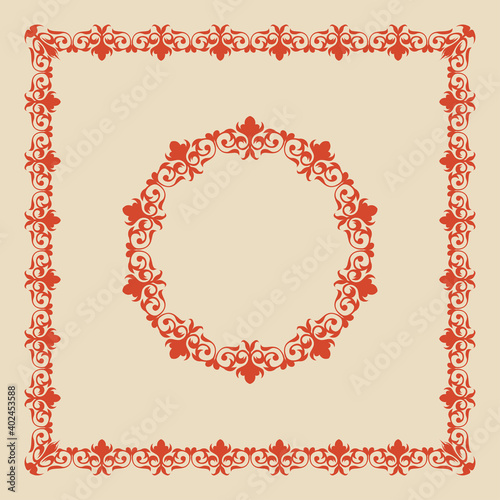 Ethnic vintage round and square frames. Frames with traditional ornaments for wedding invitations, letterheads, certificates.