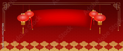 Banner asian elements with craft style on Banner asian elements with craft style on red background and Red label free text elements.