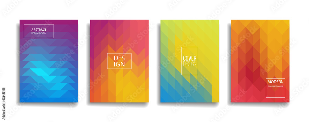 bright gradient color abstract line pattern background cover design. modern background design with trendy and vivid vibrant color. blue violet red orange green placard poster vector cover template.