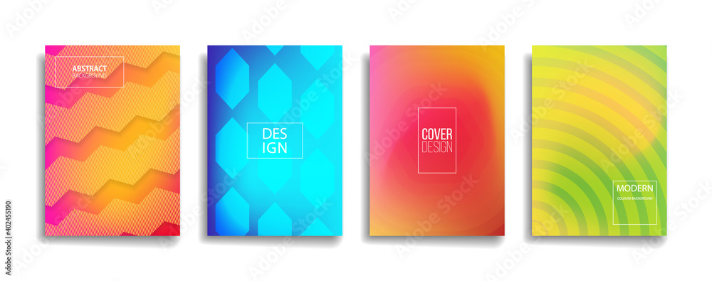 bright gradient color abstract line pattern background cover design. modern background design with trendy and vivid vibrant color. blue violet red orange green placard poster vector cover template.