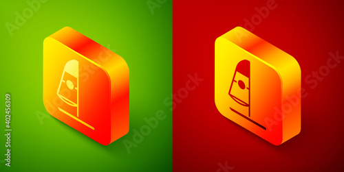 Isometric Windsurfing icon isolated on green and red background. Square button. Vector Illustration.