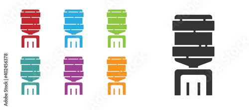 Black Water cooler for office and home icon isolated on white background. Water dispenser. Bottle office, plastic and liquid. Set icons colorful. Vector Illustration.