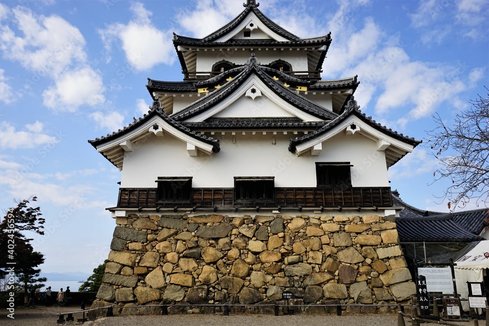 Hikone Castle with Blue Sky in Hikone City of Shiga, Japan - 日本 滋賀県 彦根城 青空 