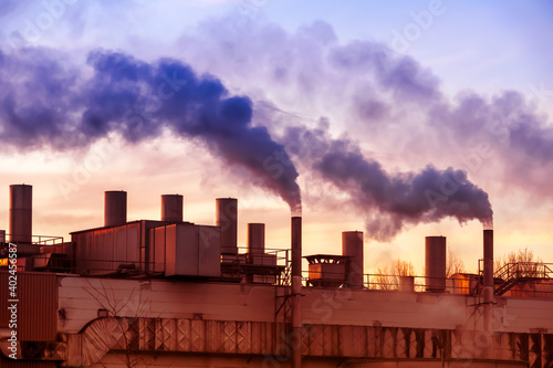 Air pollution with smoke from factory chimneys