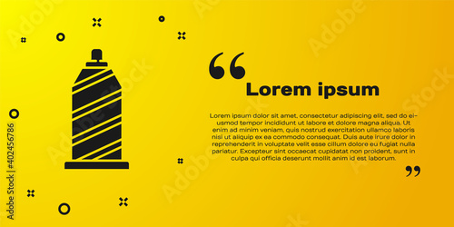 Black Sewing thread on spool icon isolated on yellow background. Yarn spool. Thread bobbin. Vector Illustration.