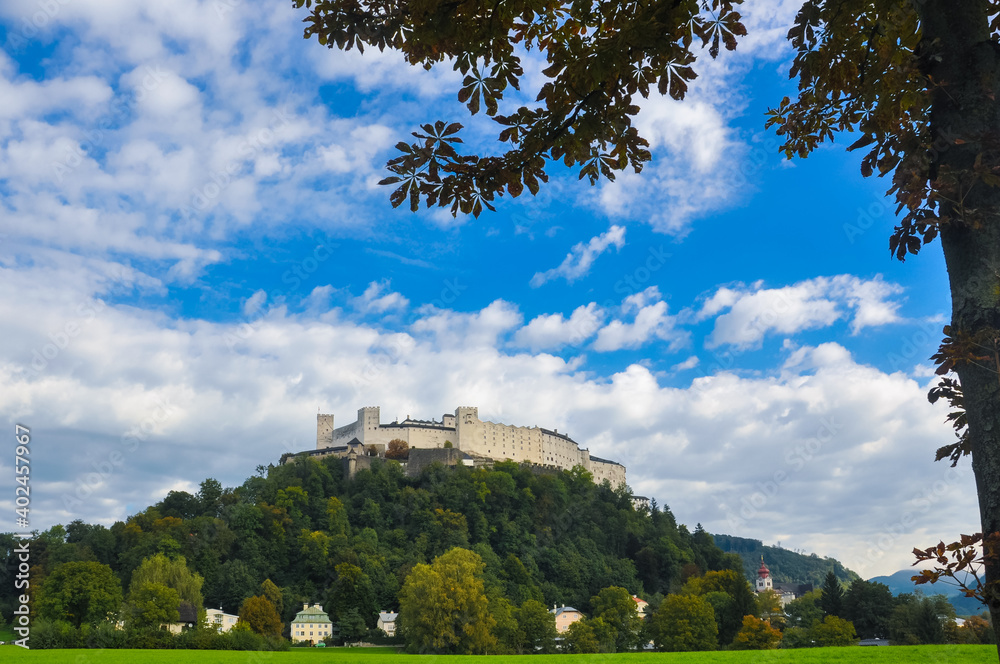 Hohensalzburg is one of the largest medieval fortresses in Europe. Located on the top of Mount Festung near Salzburg, Austria.