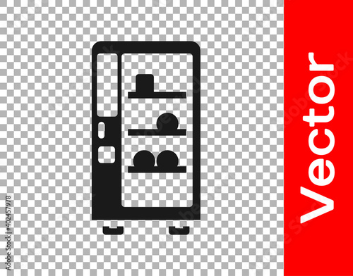 Black Vending machine of food and beverage automatic selling icon isolated on transparent background. Vector.