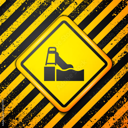 Black Water slide with pool icon isolated on yellow background. Aquapark. Warning sign. Vector.