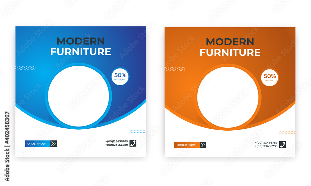 furniture  social media post template set  vector furniture sale banner digital marketing 