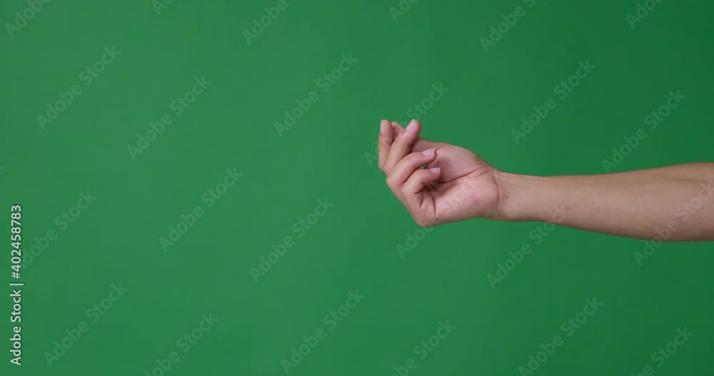 Hand gesturing and asking for money over green background