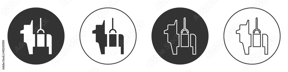 Black Pinata icon isolated on white background. Mexican traditional birthday toy. Circle button. Vector.