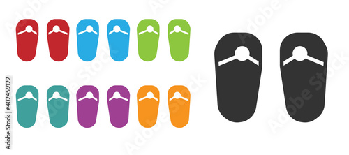 Black Flip flops icon isolated on white background. Beach slippers sign. Set icons colorful. Vector.