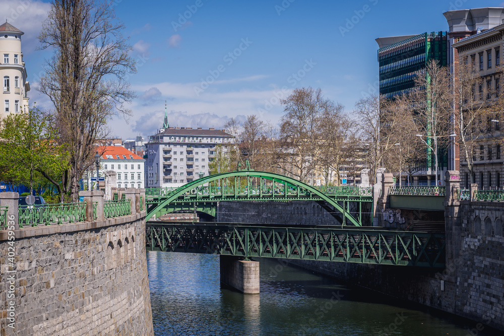 Pedestrian bridge and U4 underground line bridge over Wien River and in Vienna capital city, Moldova