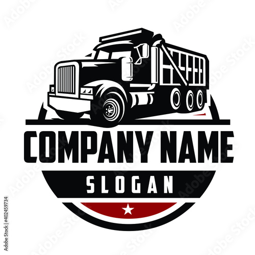 Premium dump truck business ready made circle emblem logo vector. The perfect logo for tipper and trucking related industry