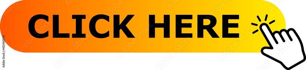 Fototapeta premium Click here web button icon image. Mouse hand pointer text orange and yellow vector.