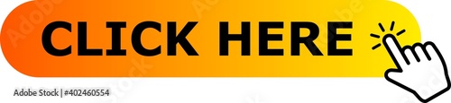 Click here web button icon image. Mouse hand pointer text orange and yellow vector.