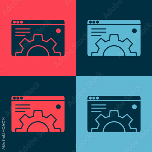 Pop art Browser setting icon isolated on color background. Adjusting, service, maintenance, repair, fixing. Vector.