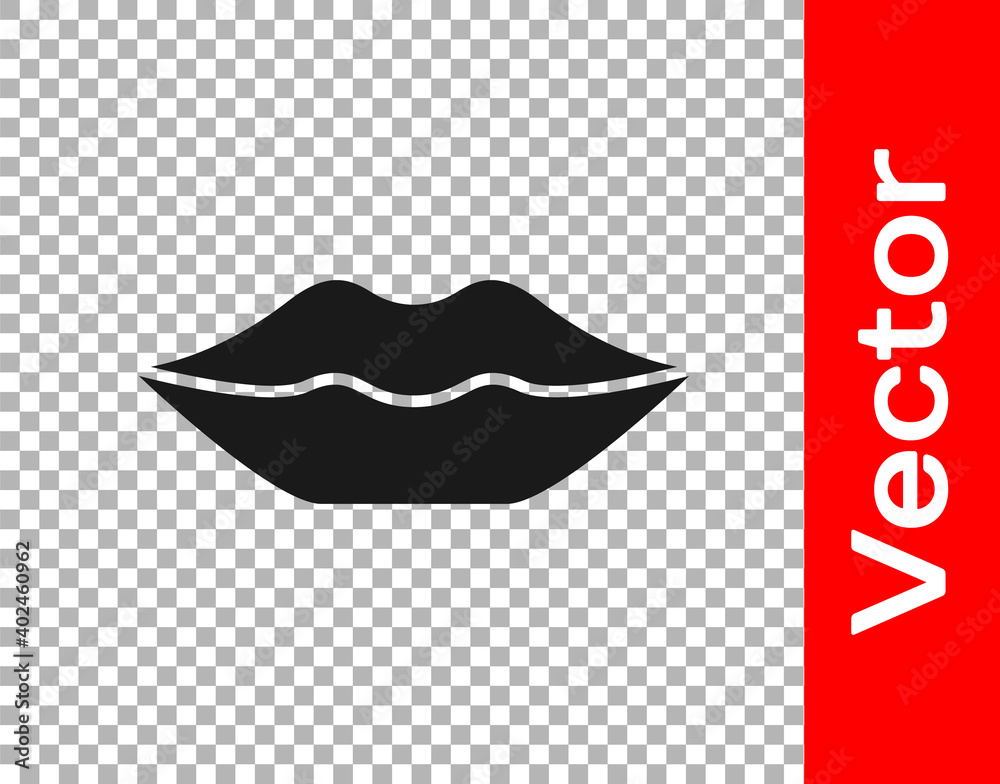 Black Smiling lips icon isolated on transparent background. Smile symbol. Vector. Black Smiling lips icon isolated on transparent background. Smile symbol. Vector.