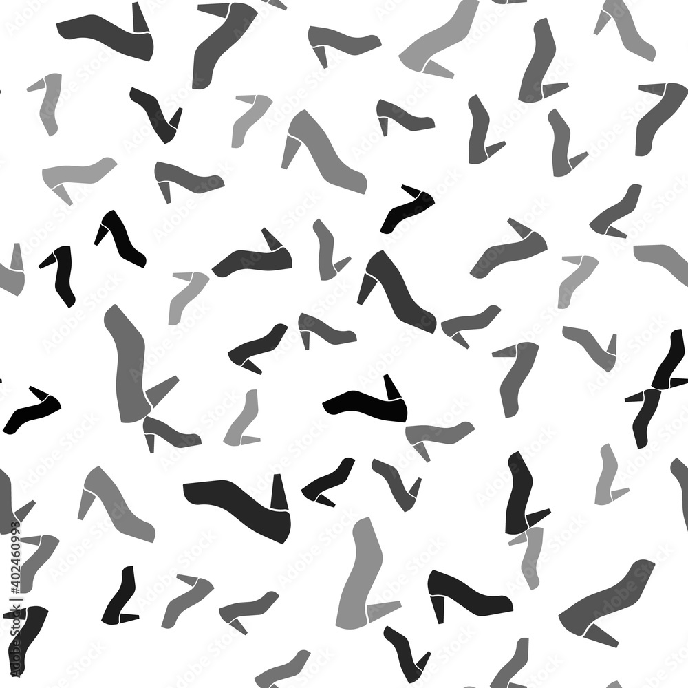 Black Woman shoe with high heel icon isolated seamless pattern on white background. Vector. Black Woman shoe with high heel icon isolated seamless pattern on white background. Vector.