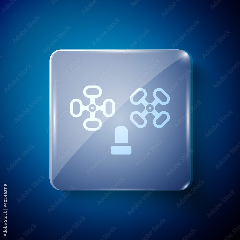 White Water tap icon isolated on blue background. Square glass panels. Vector. White Water tap icon isolated on blue background. Square glass panels. Vector.