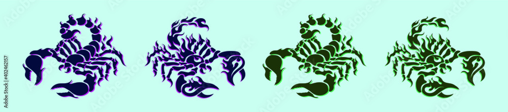 set of scorpion cartoon icon design template with various models. vector illustration isolated on blue background