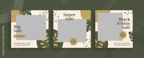Set of editable templates for Instagram post, Facebook square frame, Black Friday, social media, advertisement, and business promotion, fresh design with green color and minimalist vector (2/3)
