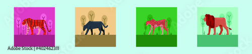 set of big cat cartoon icon design template with various models. vector illustration isolated on blue background