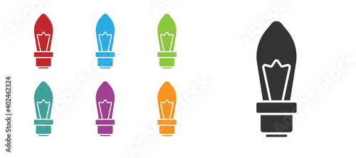 Black Light bulb with concept of idea icon isolated on white background. Energy and idea symbol. Inspiration concept. Set icons colorful. Vector.