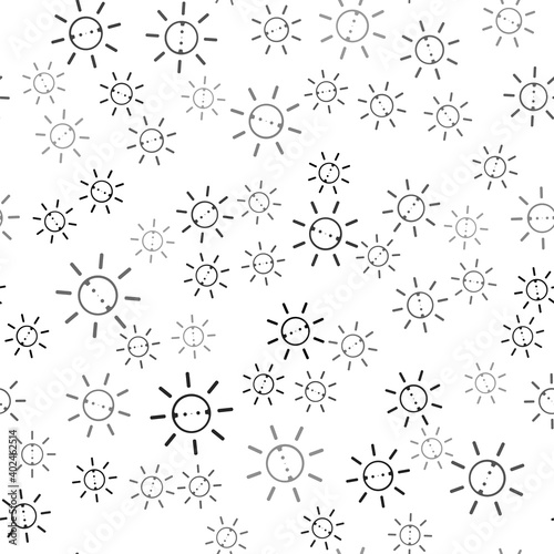 Black Solar energy panel icon isolated seamless pattern on white background. Sun with lightning symbol. Vector.