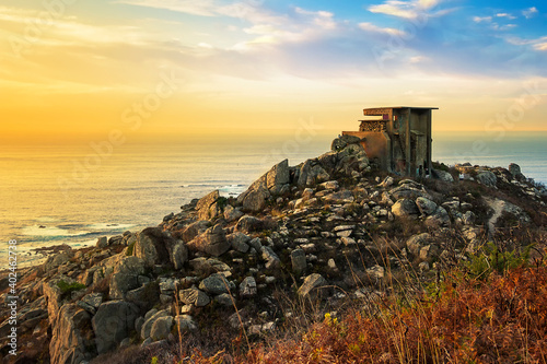 Abandoned military coastal bunker in Silleiro Cape photo