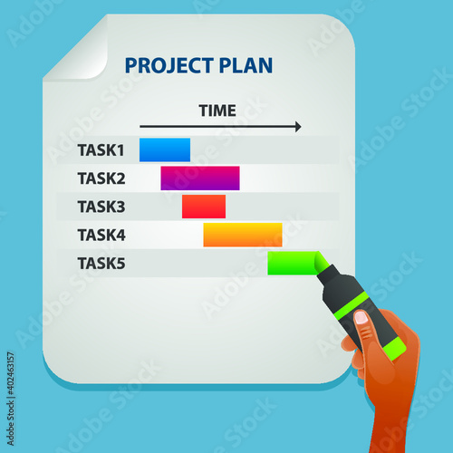 Paper time line project management. Project planning concept. Vector illustration.