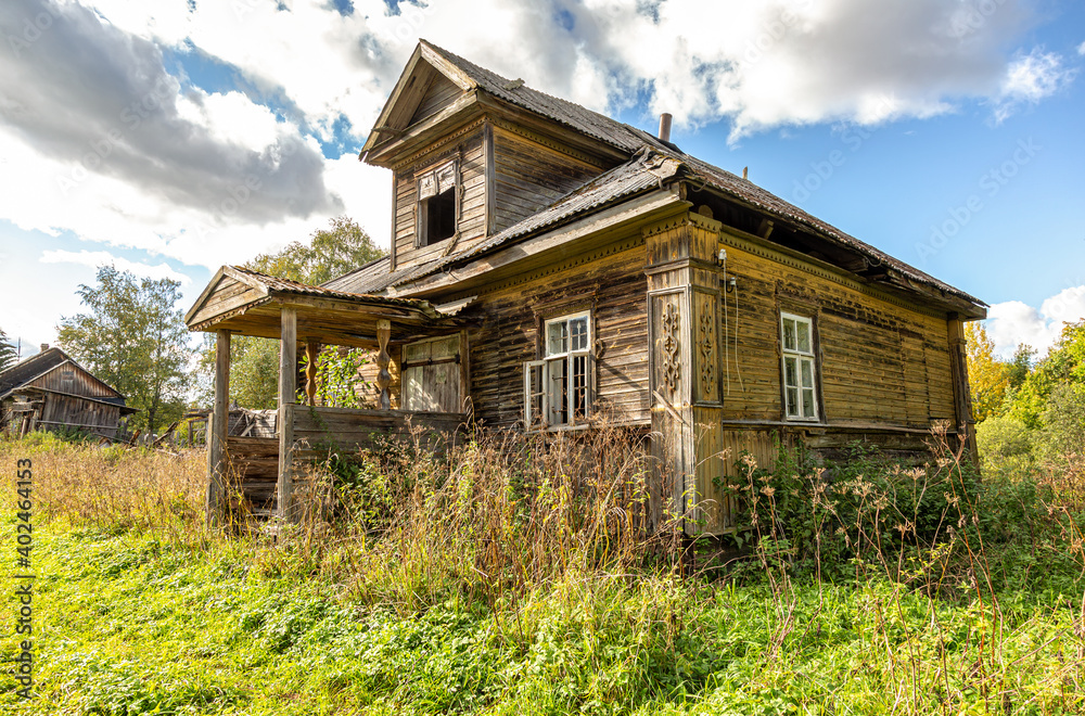Abandoned old rural wooden house in russian village