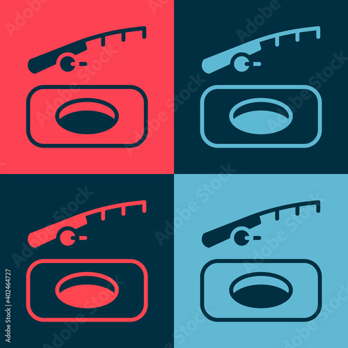 Pop art Winter fishing icon isolated on color background. Vector.