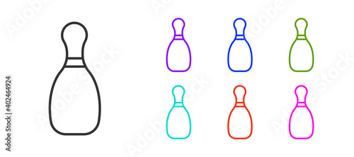 Black line Bowling pin icon isolated on white background. Set icons colorful. Vector Illustration.
