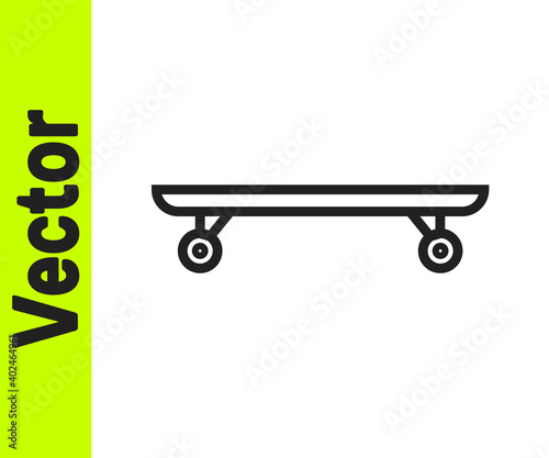 Black line Longboard or skateboard cruiser icon isolated on white background. Extreme sport. Sport equipment. Vector Illustration.